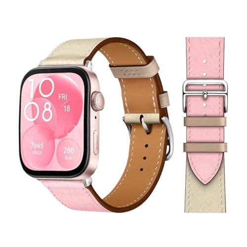 Jazoxy Retro -Loop für Uhr Uhr Fit 3 Riemen Italienische Kuhlatten -Lederarmband Armband Schnelle Ersatzgürtel Correa Watchbänder für Fit 3 Fit 2 Uhrenband(Rose Sakura Craie 10,Fit 2) von Jazoxy