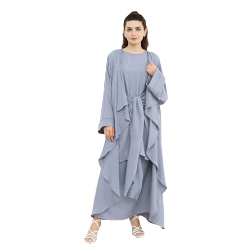 Jazvano Abaya für Frauen Islamische Kleidung Damen Muslimische Kleidung Eid Maxi-kleid Soft Dubai Reise 2pcs Kleidung Abaya Set(Ärmelloses Kleid + Cardigan) von Jazvano