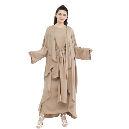Jazvano Abaya für Frauen Islamische Kleidung Damen Muslimische Kleidung Eid Maxi-kleid Soft Dubai Reise 2pcs Kleidung Abaya Set(Ärmelloses Kleid + Cardigan) von Jazvano