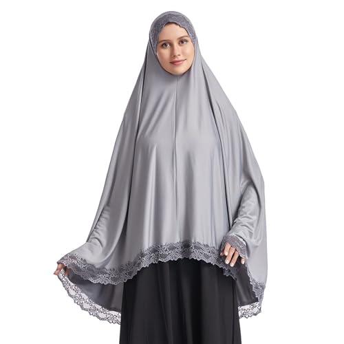 Jazvano Muslim Hijab für Frauen Instant Big Hijab Jersey Turbane Khimar Abaya Weiche Frauen Gebet Hijab, 1 Stück Spitze Hijab Schal von Jazvano