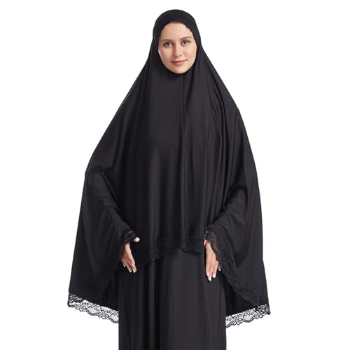 Jazvano Muslim Hijab für Frauen Instant Big Hijab Jersey Turbane Khimar Abaya Weiche Frauen Gebet Hijab, 1 Stück Spitze Hijab Schal von Jazvano