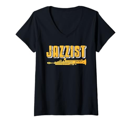 Damen Jazzist Musiker Saxophon Aussage Statement Grafik T-Shirt mit V-Ausschnitt von Jazz Identität Für Musikliebhaber Und Spieler