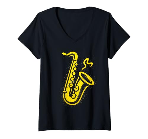 Damen Saxophon Graffiti Street Art Design T-Shirt mit V-Ausschnitt Damen Saxophon Graffiti Street Art Design T-Shirt mit V-Ausschnitt von Jazz Street