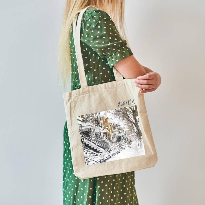 Einkaufstasche - Baumwolltasche Montreal, Winter Stairs Von Romain Le Corre von JazzKduPro