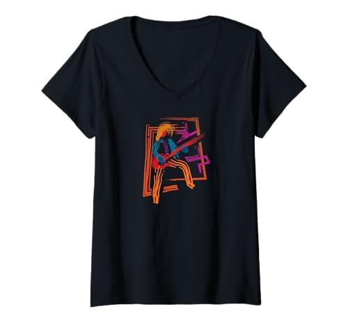 Damen Hard Rock Metal Gitarrist im abstrakten Stil T-Shirt mit V-Ausschnitt Damen Hard Rock Metal Gitarrist im abstrakten Stil T-Shirt mit V-Ausschnitt von JazzWorldQuest