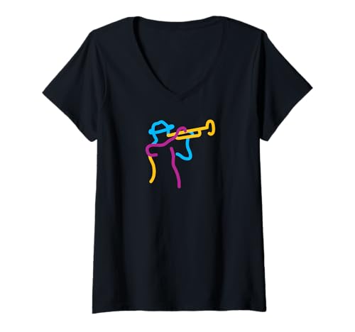 Damen Moderner Musiker Trompetenspieler T-Shirt mit V-Ausschnitt Damen Moderner Musiker Trompetenspieler T-Shirt mit V-Ausschnitt von JazzWorldQuest