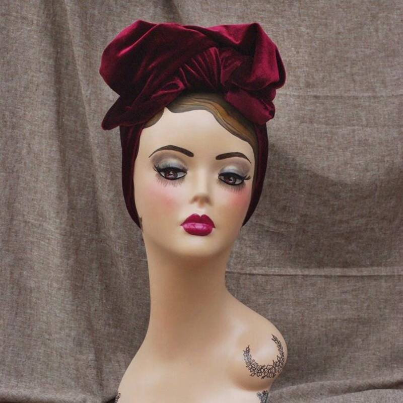 Bordeaux Samt Turban Turbandband // Haarband Im Vintage Diva Stil Der 40Er. Weinrot Dunkelrot Fünfziger Jahre. Kopfschmuck Von Jazzafine von Jazzafine