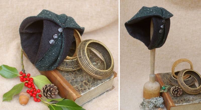 Breiter Haarreif Für Herbst & Winter // Wollstoff Fischgrät Petrol Grau Accessoires Warm, Elegant Kaschiert Haarausfall Lichtes Haar von Jazzafine