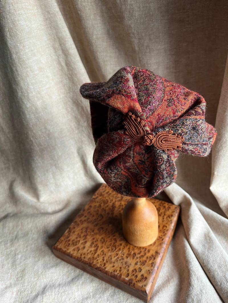 Breiter Haarreif Half Hat Aus Handgewebter Wolle Vintage Pashmina Indien // Rostbraun Rot Orange Elegantes Accessoires Lichtes Haar von Jazzafine