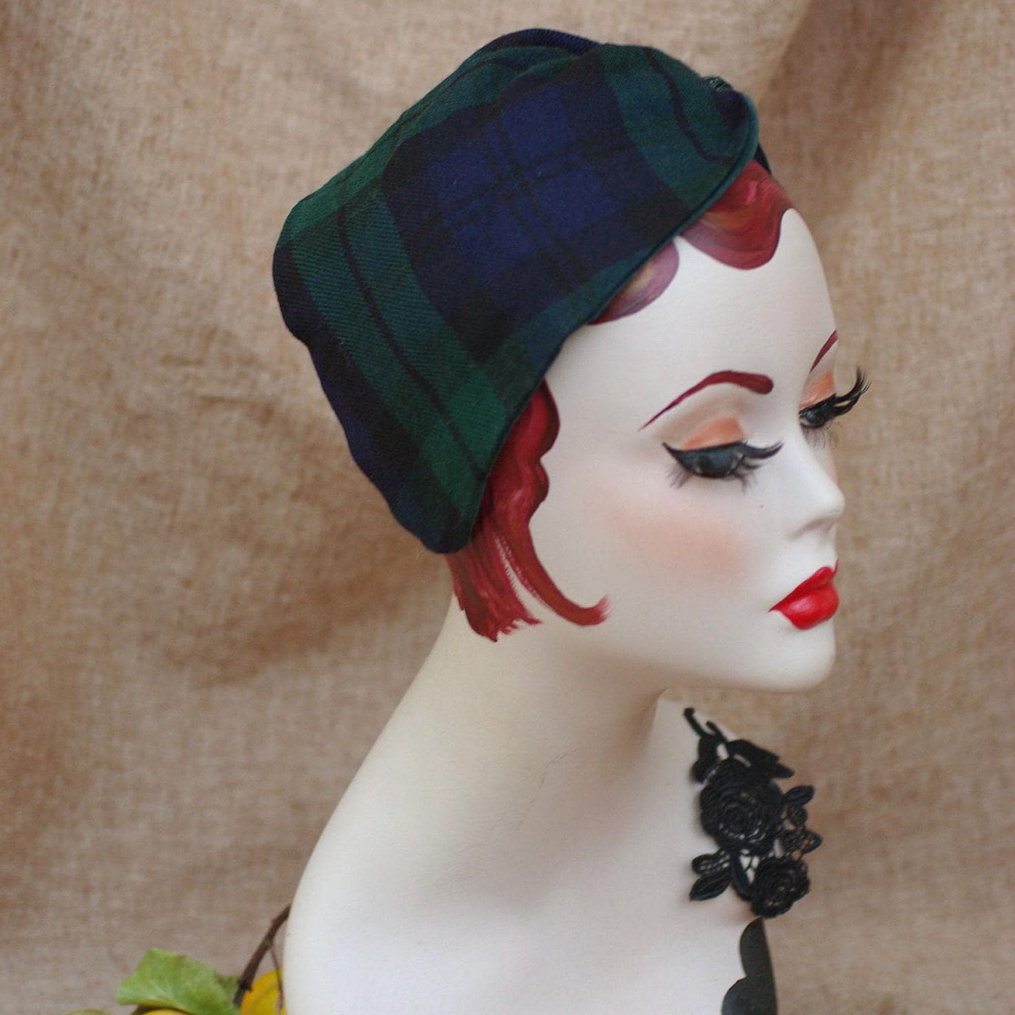 Dunkelgrün Wolle Haarreif Half Hat Headpiece // Fascinator Im Vintage Stil Der 30Er 40Er Elegante Diva Urban Kariert Grün Blau Tartan von Jazzafine