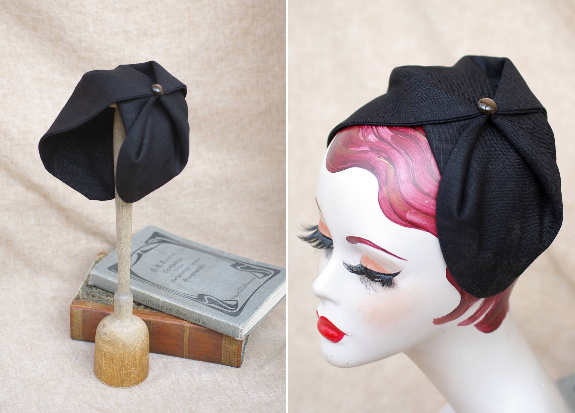 Haarreif Half Hat Leinen Schwarz // Elegantes Headpiece Im Stil Der 20Er/30Er Fascinator Vintage Jugendstil Art Deco Sommer Schlicht von Jazzafine