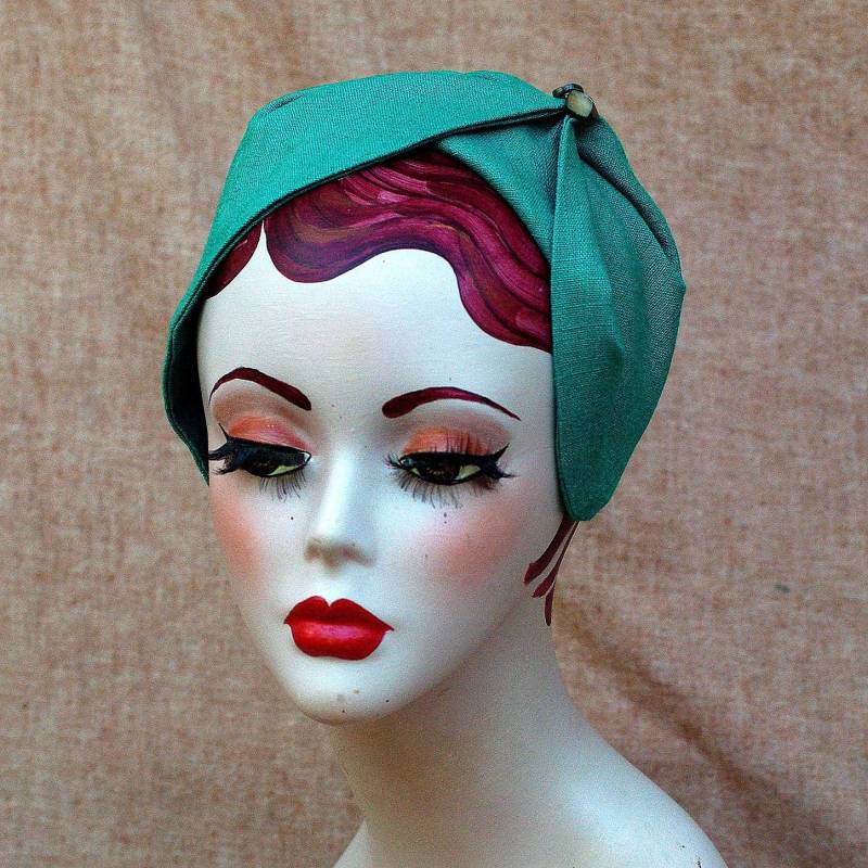 Haarreif Half Hat Leinen Smaragdrün Türkis Petrol/Elegantes Headpiece 20Er 30Er Fascinator Vintage Jugendstil Art Deco Sommer Haarausfall von Jazzafine