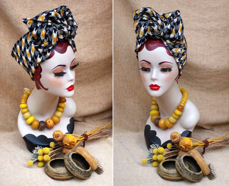 Last One Hahnentritt Schwarz Weiss Curry Turban Haarband // Pepita Stoff Turbandband Vintage Stil 30Er 40Er Business Look von Jazzafine
