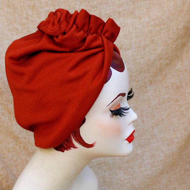 Herbst Turban Rostrot Terracotta Rotbraun // Geschlossene Turbanmütze Accessoires Vintage 30Er 40Er Für Rothaarige Herbstlich von Jazzafine