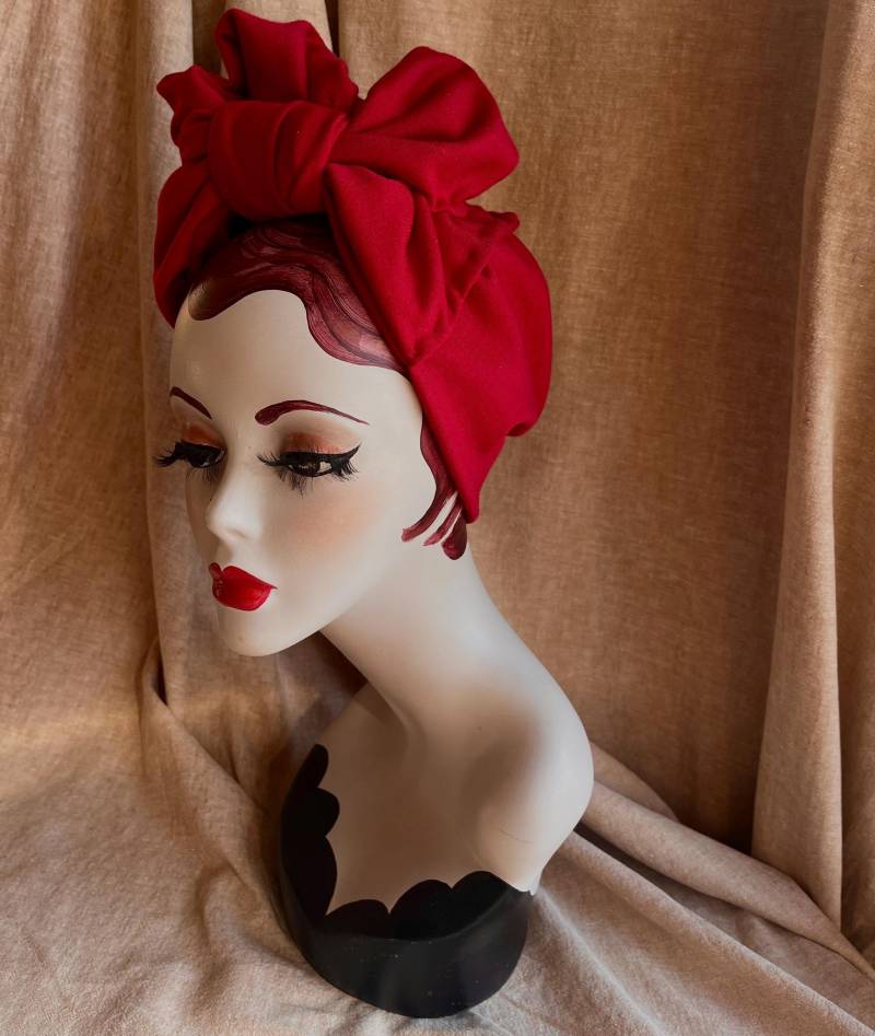Roter Haarband Im Vintage Stil // Turbanband Rot Kirschrot Knallrot Mit Schleife Pin Up Look Der Vierziger Accessoires Kopfschmuck von Jazzafine