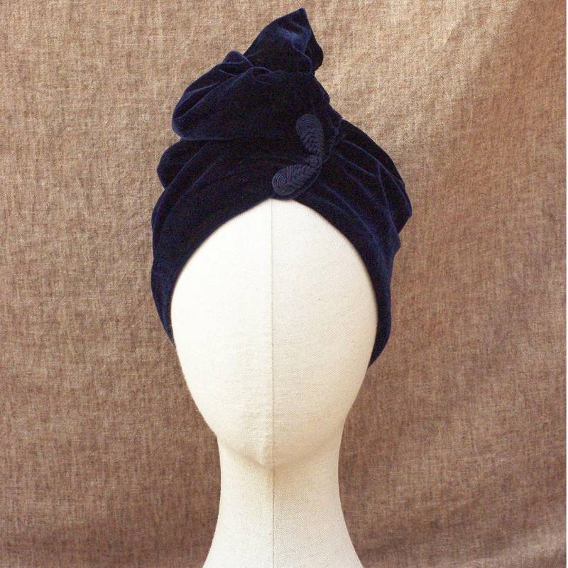 Samt Turban Dunkelblau Elegant // Turbanhut Blau Marine Tiefblau 30Er 40Er Vintage Stil Nachtblau Chemo Haarausfall Mütze Stilvoll von Jazzafine
