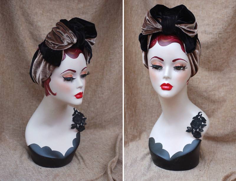 Turban Haarband Schwarz Taupe Beige Turbandband Urban Diva Vintage 20Er 30Er 40Er // Blogger Grlspwr Retro Feminismus Statement Accessoires von Jazzafine