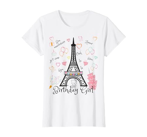 Jazzy Loves Paris Mädchen Geburtstag T-Shirt Paris Eiffelturm Graphic Party T-Shirt Weiß XS von Jazzy Loves Paris