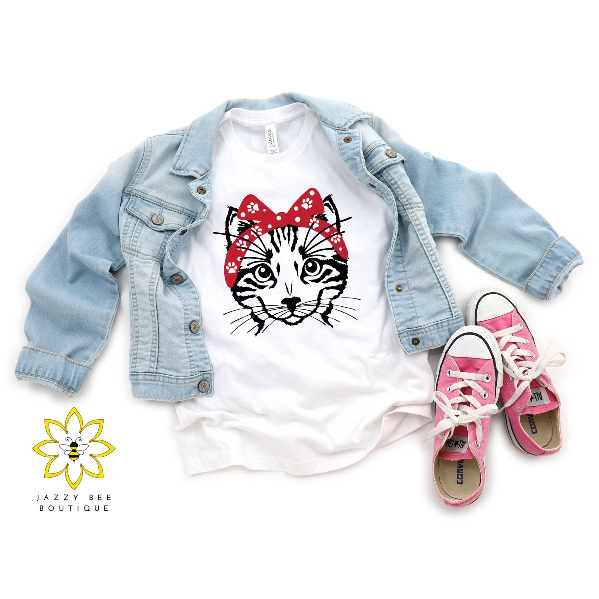 Kitty Mit Bandana Shirt, Kinder Kätzchen Kleinkind Süßes Katzen T-Shirt, Mädchen Jungen Katzenliebhaber Shirt von JazzyBeeBoutique