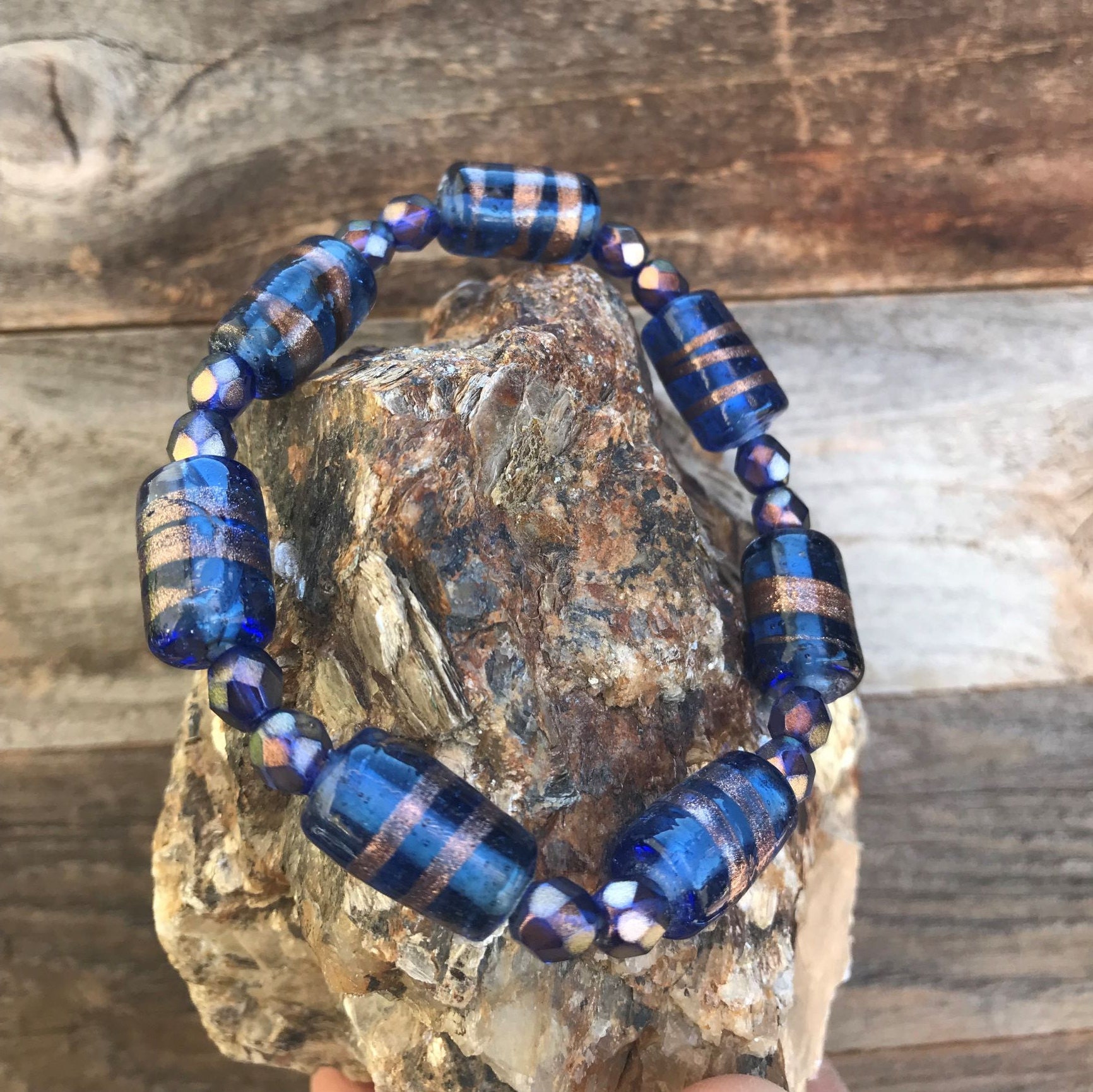 Blau Und Gold Glas Armband Blau Und Gold Glas Armband von JazzyJewelryDesignz