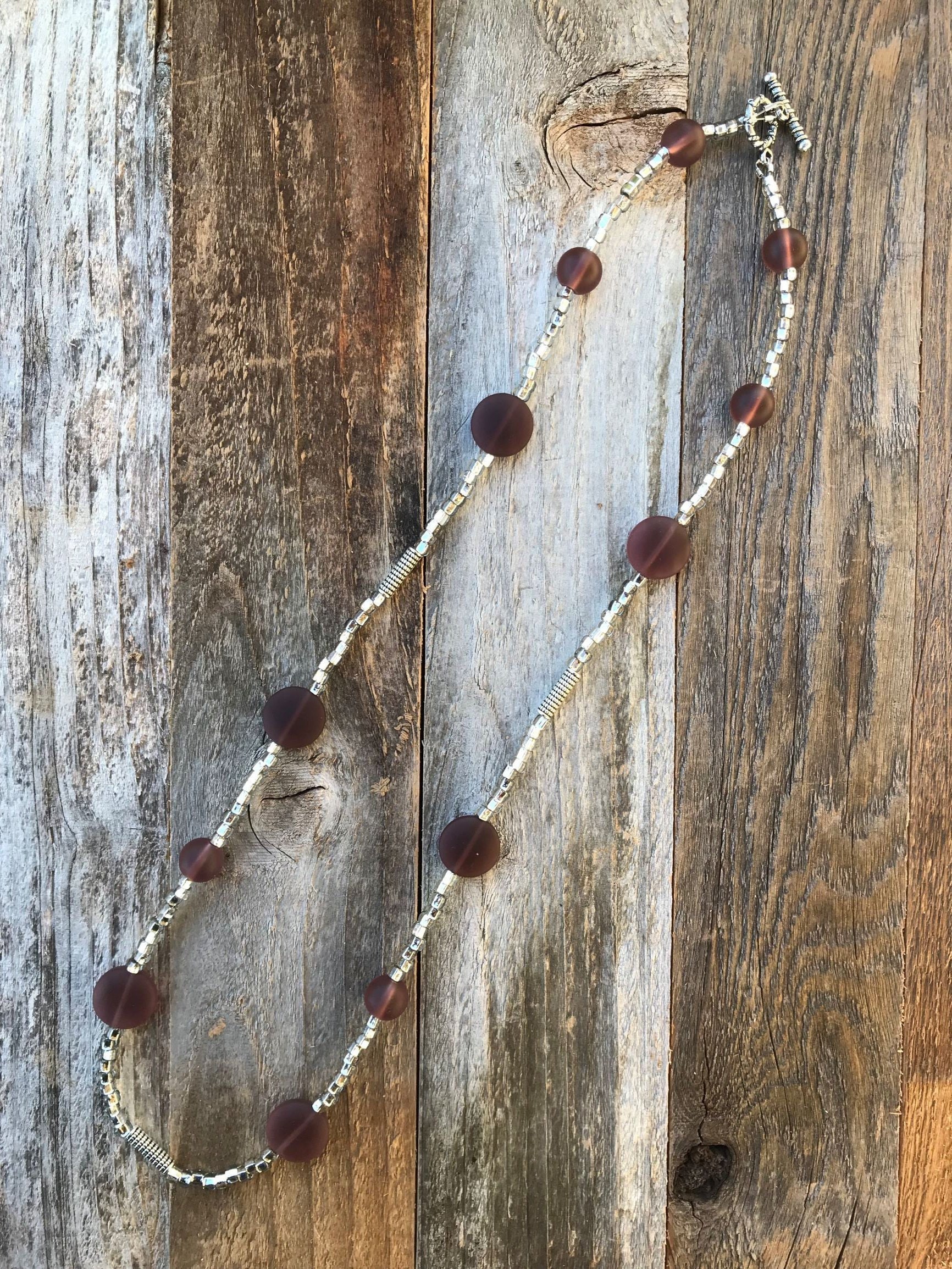 Lila Glas Und Silber Tube Perlenkette Lila Glas Und Silber Tube Perlenkette von JazzyJewelryDesignz