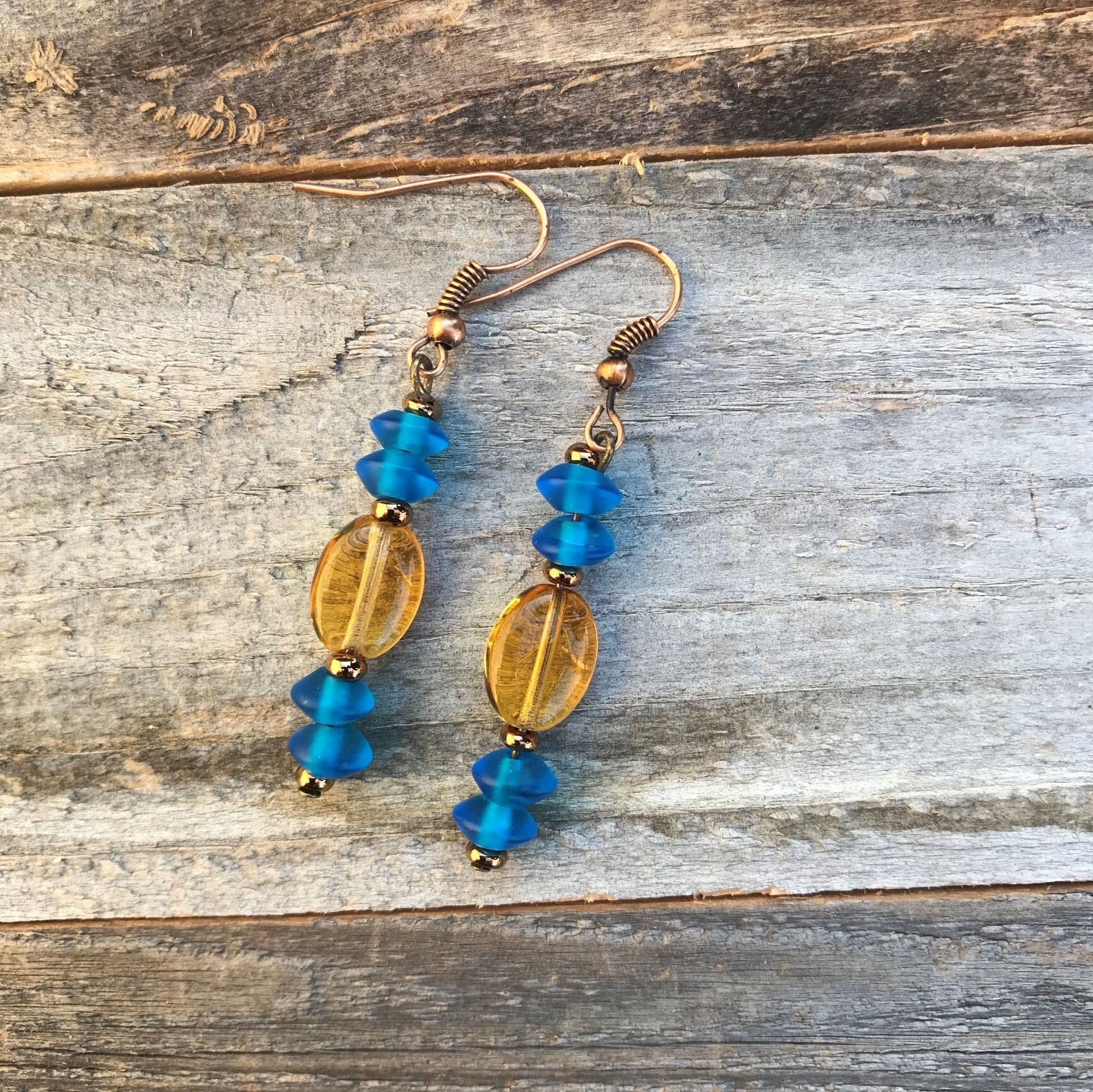 Türkis Und Gelb Glas Perle Ohrringe Türkis Und Gelb Glas Perle Ohrringe von JazzyJewelryDesignz