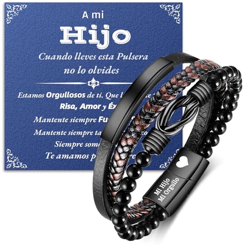Jbniuay A mi hijo - pulsera para hijo - regalo para hijo, regalos para hijo - pulsera de cuero, 18 cumpleaños niño, regalo de aliento, regalo de Navidad para mi hijo von Jbniuay