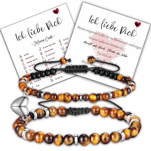 Jbniuay Partnerarmbänder - 2pcs Morsecode Armband Paare，Pärchen-Armband mit Herzmagnet - paar armbänder - partner geschenke für sie/hin，Ich liebe dich im Morsecode-Armband von Jbniuay