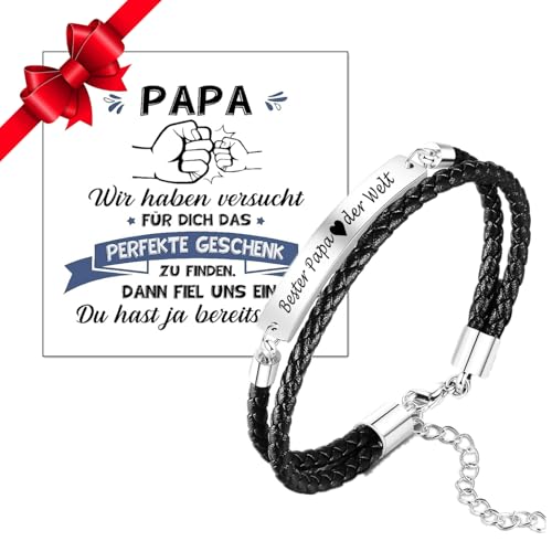 Vatertagsgeschenk für Papa- Vater Papa Armband Leder schwarz - Gravur “Bester Papa der Welt”Lederarmband verstellbar Vatertag Geschenke für Papa Vater Dad - Vatertagsgeschenke Geschenke für Papa Vater von Jbniuay