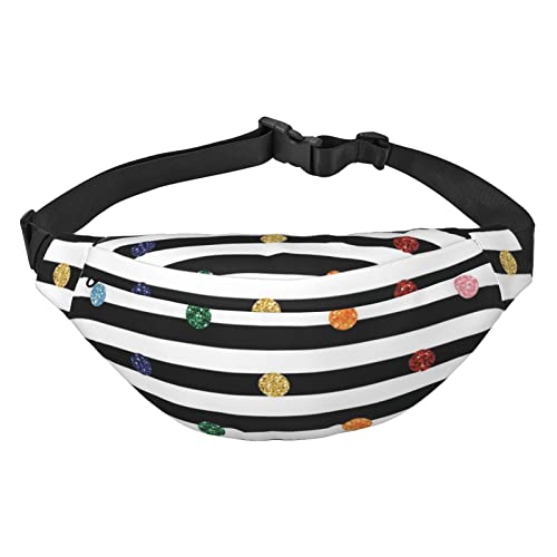 Modische Hüfttasche mit 3 Reißverschlusstaschen, große Bauchtasche für Damen und Herren, verstellbare Crossbody-Reisetasche/Bär/zum Laufen, Wandern, Outdoor-Aktivitäten, Regenbogen Polka Dot Stripe von Jcakes