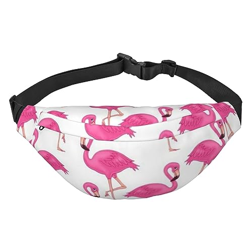 Modische Hüfttasche mit 3 Reißverschlusstaschen, große Bauchtasche für Damen und Herren, verstellbare Crossbody-Reisetasche/Blaues Ozeanmeer/zum Laufen, Wandern, Outdoor-Aktivitäten, Rosa Flamingo, von Jcakes