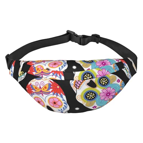 Modische Hüfttasche mit 3 Reißverschlusstaschen, große Bauchtasche für Damen und Herren, verstellbare Crossbody-Reisetasche/Sugar Skulls/für Laufen, Wandern, Outdoor-Aktivitäten, Sugar Skulls, von Jcakes