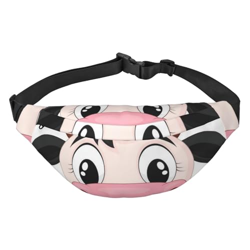 Modische Hüfttasche mit 3 Reißverschlusstaschen, große Bauchtasche für Damen und Herren, verstellbare Crossbody-Reisetasche/goldene Lippen/zum Laufen, Wandern, Outdoor-Aktivitäten, Cartoon Milchkuh, von Jcakes