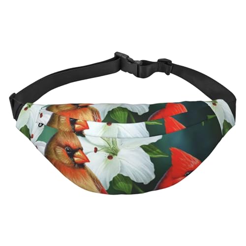 Modische Hüfttasche mit 3 Reißverschlusstaschen, große Bauchtasche für Damen und Herren, verstellbare Umhängetasche, 3D-Sonnenblumen, zum Laufen, Wandern, Outdoor-Aktivitäten, Vögel mit Blumen, von Jcakes