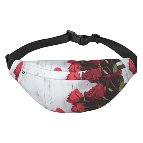 Modische Hüfttasche mit 3 Reißverschlusstaschen, große Bauchtasche für Damen und Herren, verstellbare Umhängetasche, Blumen- und Vogelkunst, zum Laufen, Wandern, Outdoor-Aktivitäten, Rosenblüte, von Jcakes