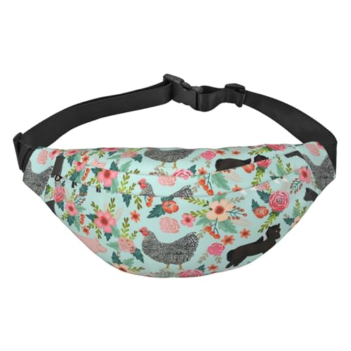 Modische Hüfttasche mit 3 Reißverschlusstaschen, große Bauchtasche für Damen und Herren, verstellbare Umhängetasche, Blumen- und Vogelkunst, zum Laufen, Wandern, Outdoor-Aktivitäten, FARM TIER, von Jcakes