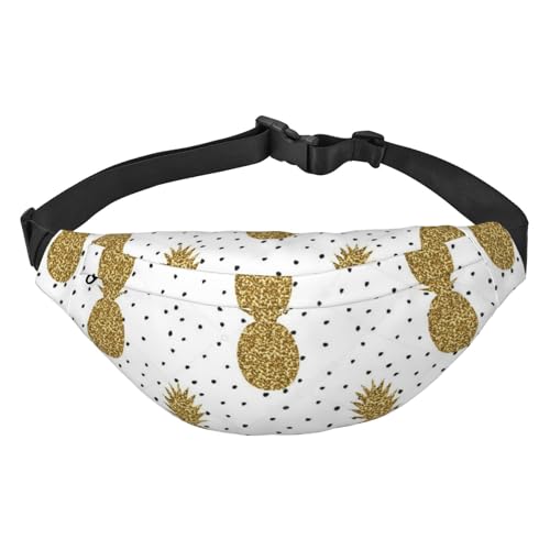 Modische Hüfttasche mit 3 Reißverschlusstaschen, große Bauchtasche für Damen und Herren, verstellbare Umhängetasche, Gold-Glitzer, Ananas, Obst, zum Laufen, Wandern, Outdoor-Aktivitäten, Gold Glitter von Jcakes