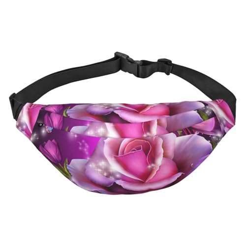 Modische Hüfttasche mit 3 Reißverschlusstaschen, große Bauchtasche für Damen und Herren, verstellbare Umhängetasche, Reisetasche, rosa Blumen, zum Laufen, Wandern, Outdoor-Aktivitäten, Rose und von Jcakes