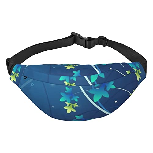 Modische Hüfttasche mit 3 Reißverschlusstaschen, große Bauchtasche für Damen und Herren, verstellbare Umhängetasche, tropische Blätter, zum Laufen, Wandern, Outdoor-Aktivitäten, Blau Mini Blume von Jcakes