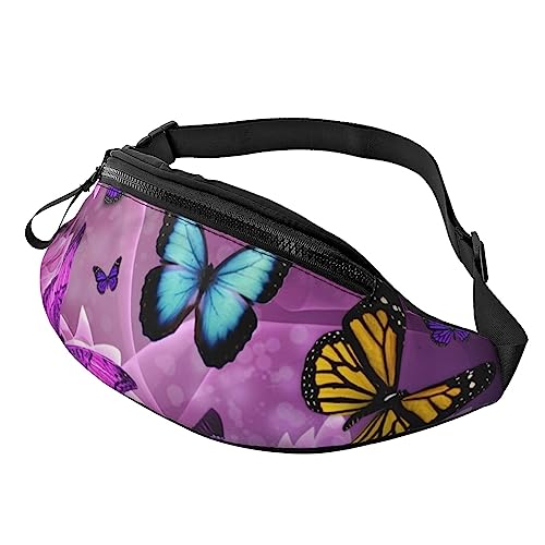 Verstellbare Bauchtasche, Ananas-Flamingos/Hüfttasche für Damen und Herren, langlebig, leicht, kompakt, sicherer Reißverschluss für Fitness, Training, Klettern, Laufen, Reisen, Outdoor, Lila von Jcakes