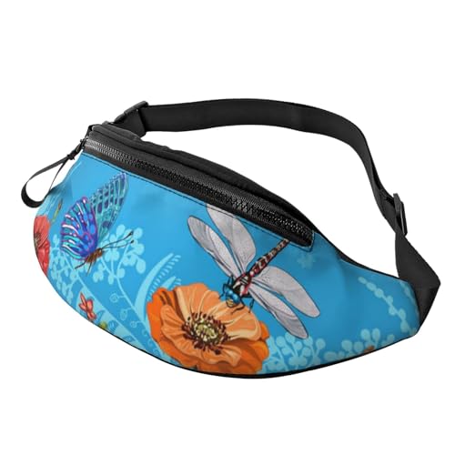 Verstellbare Bauchtasche, floraler Totenkopf/Hüfttasche für Damen und Herren, langlebig, leicht, kompakt, sicherer Reißverschluss für Fitness, Training, Klettern, Laufen, Reisen, Outdoor, Libelle und von Jcakes