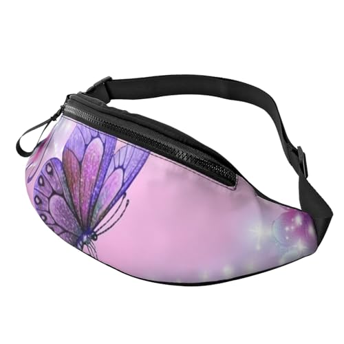 Verstellbare Bauchtasche, weißer Pfau/Hüfttasche für Damen und Herren, langlebig, leicht, kompakt, sicherer Reißverschluss für Fitness, Training, Klettern, Laufen, Reisen, Outdoor, rosa Schmetterling von Jcakes