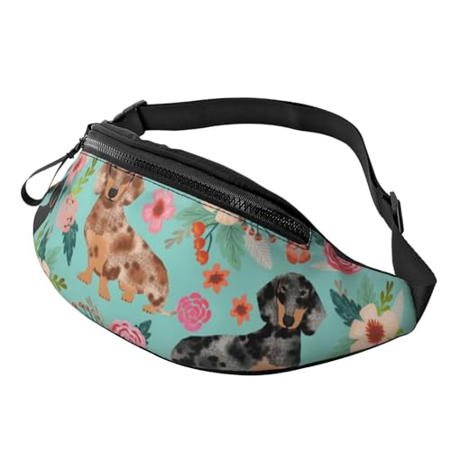 Verstellbare Gürteltasche mit Blumenmuster für Damen und Herren, langlebig, leicht, kompakt, sicherer Reißverschluss für Fitness, Training, Klettern, Laufen, Reisen, Outdoor, Hund Floral, von Jcakes