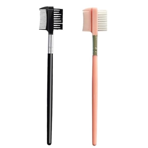 2 Stück Wimpern-Kämme und Wimpernbürsten mit doppelseitigem Design. 2 Stück 2-in-1 Augenbrauenbürsten mit Kamm, geeignet für das Frauen-Make-up. (Schwarz, Rosa) von JchEnye
