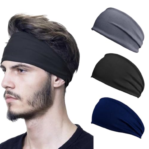 3 Sportstirnbänder, geeignet sowohl für Männer als auch für Frauen. Sie werden auf der Stirn verwendet, mit guter Elastizität und rutschfesten Eigenschaften. (Schwarz/Dunkelgrau/Dunkelblau) von JchEnye