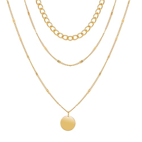JchEnye 1 Stück Damen Doppelschicht Multireihe Exquisite Goldkette Halskette-mit Scheibenverzierung, Schlüsselförmiger Anhänger, Vintage-Strandstil JchEnye 1 Stück Damen Doppelschicht Multireihe Exquisite Goldkette Halskette-mit Scheibenverzierung, Schlüsselförmiger Anhänger, Vintage-Strandstil von JchEnye