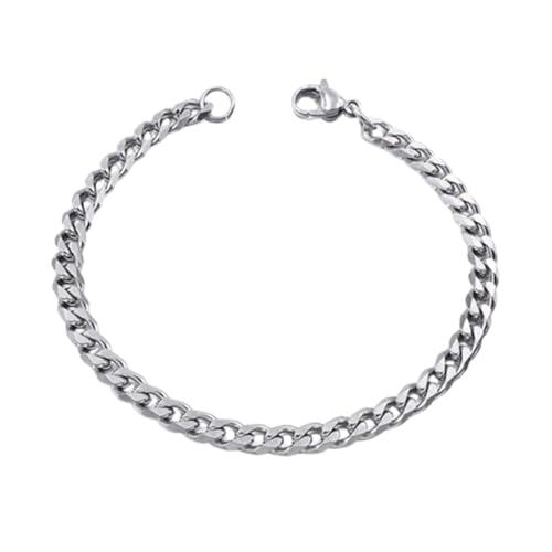JchEnye 1 Stück Damen - Fußkettchen aus Edelstahl in Silber - Kubanisches Design - 6,5 mm Breite, 22 cm Länge von JchEnye