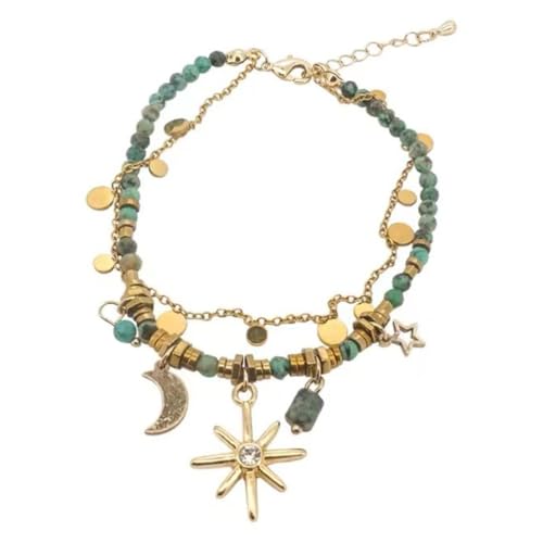 JchEnye 1 Stück böhmisches Stein-Metall-Armband, böhmisches Quastenarmband, Frauen-Stern und Mond-Charm-Armband mit Kristallperlen von JchEnye
