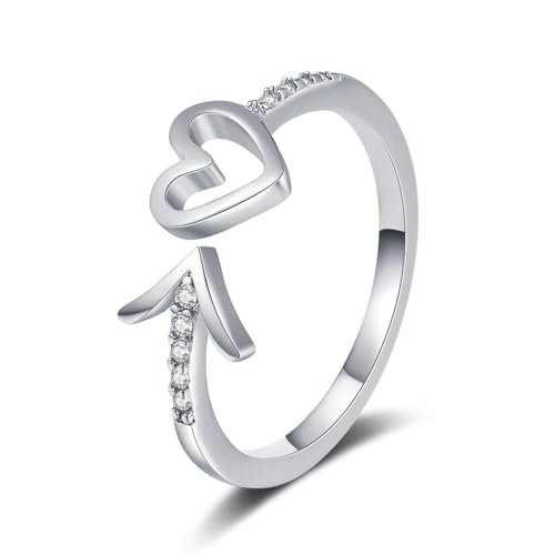 JchEnye 1 Stück Unisex-Ring - Moderner Edelstahl-Open-End-Dekoring - Damenschmuck，Cupido-Ring, Herzform, Pfeilspitze, Valentinstagsgeschenk von JchEnye