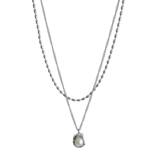 JchEnye 2 Stück Halskette Set Damen Silber Mehrschichtige Kette Versilbertes Ketten Set Kette mit Anhänger Perlenkette Damenschmuck JchEnye 2 Stück Halskette Set Damen Silber Mehrschichtige Kette Versilbertes Ketten Set Kette mit Anhänger Perlenkette Damenschmuck von JchEnye